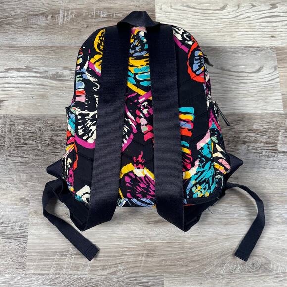 Vera Bradley Quilted Backpack Black Multicolor Butterfly Print Medium Size - Picture 2 of 9